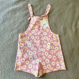 NWT Pink Daisy Tie Shoulder Romper Overalls